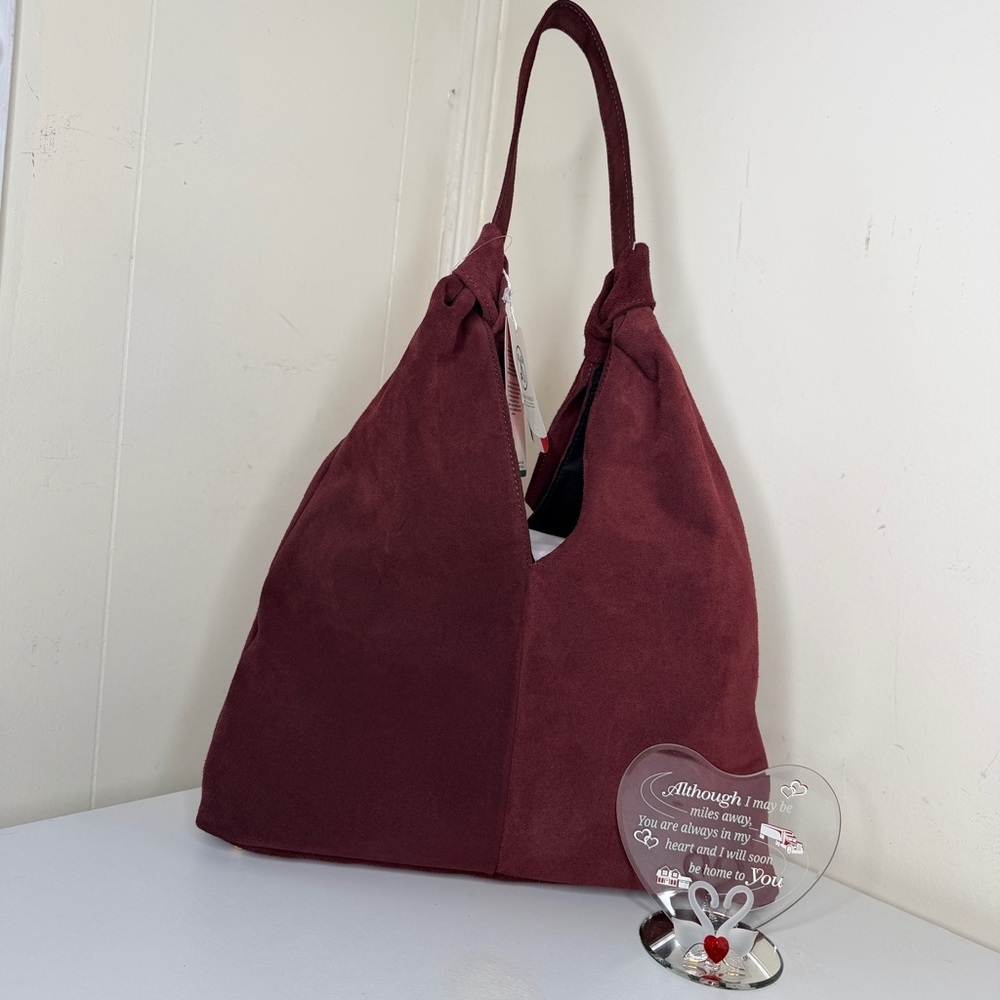 Divina Firenze Shoulder Bag Womens C/Wine Burgundy Suede Leather Handmade Italy - Picture 9 of 9